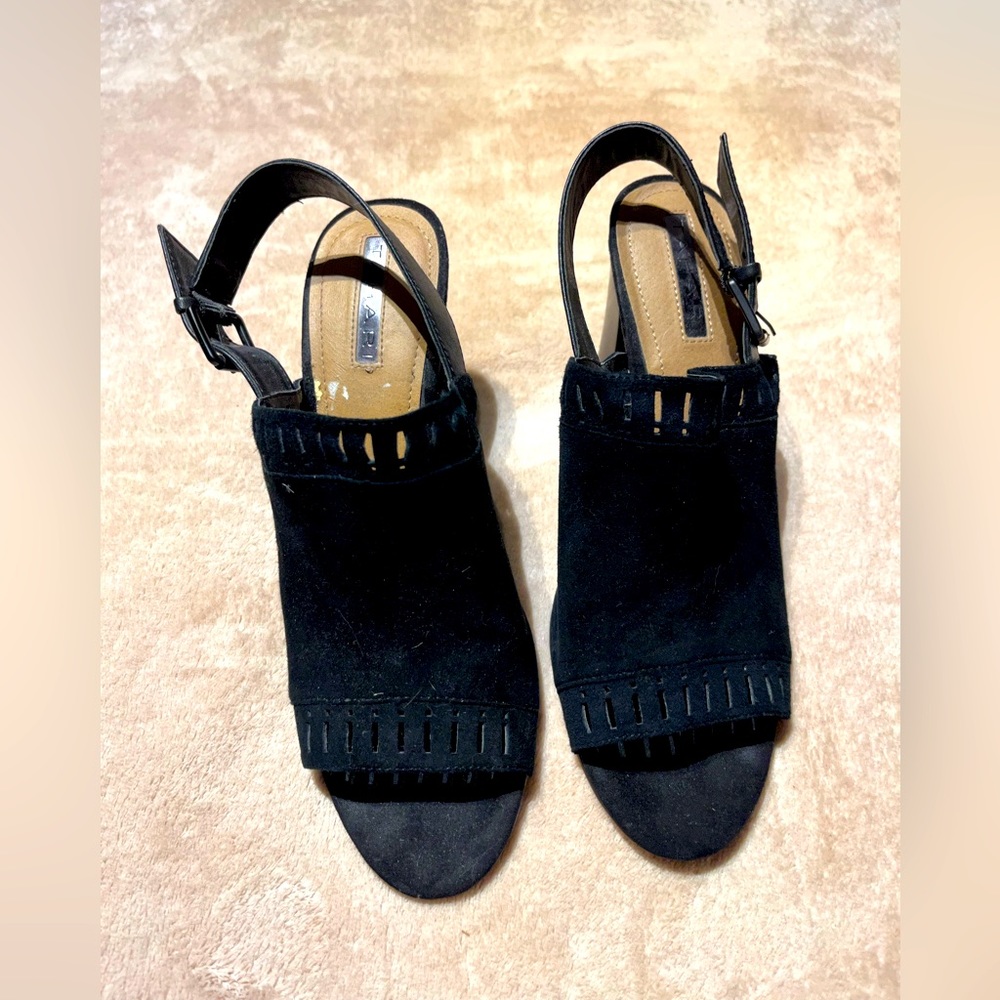 Tahari black suede heels with open toe